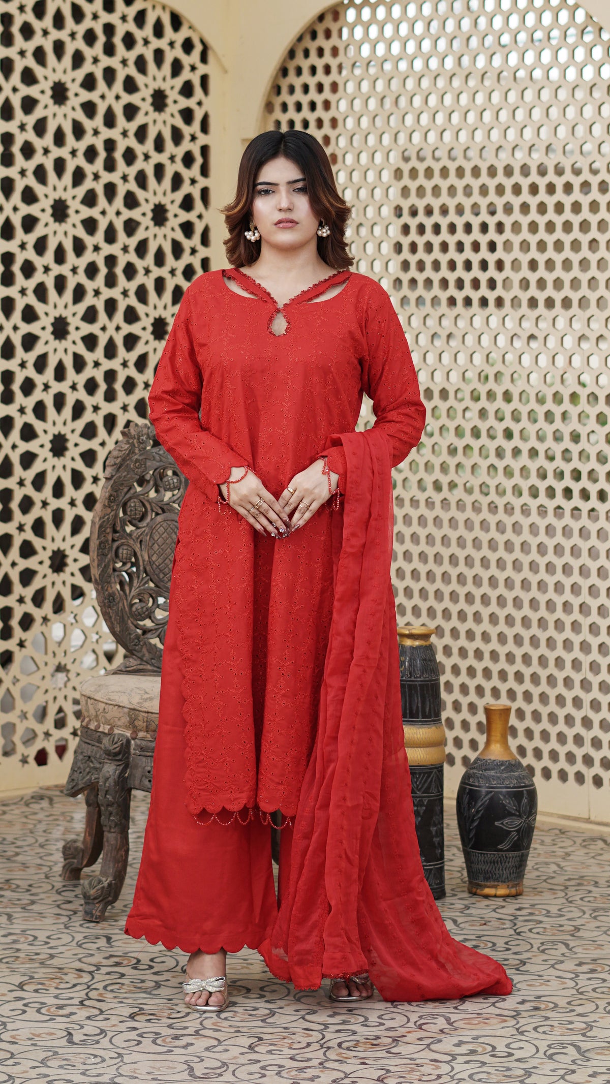 Surkh – Premium Embroidered Stitched Dhanak 3 Piece Suit | The Festive Pret