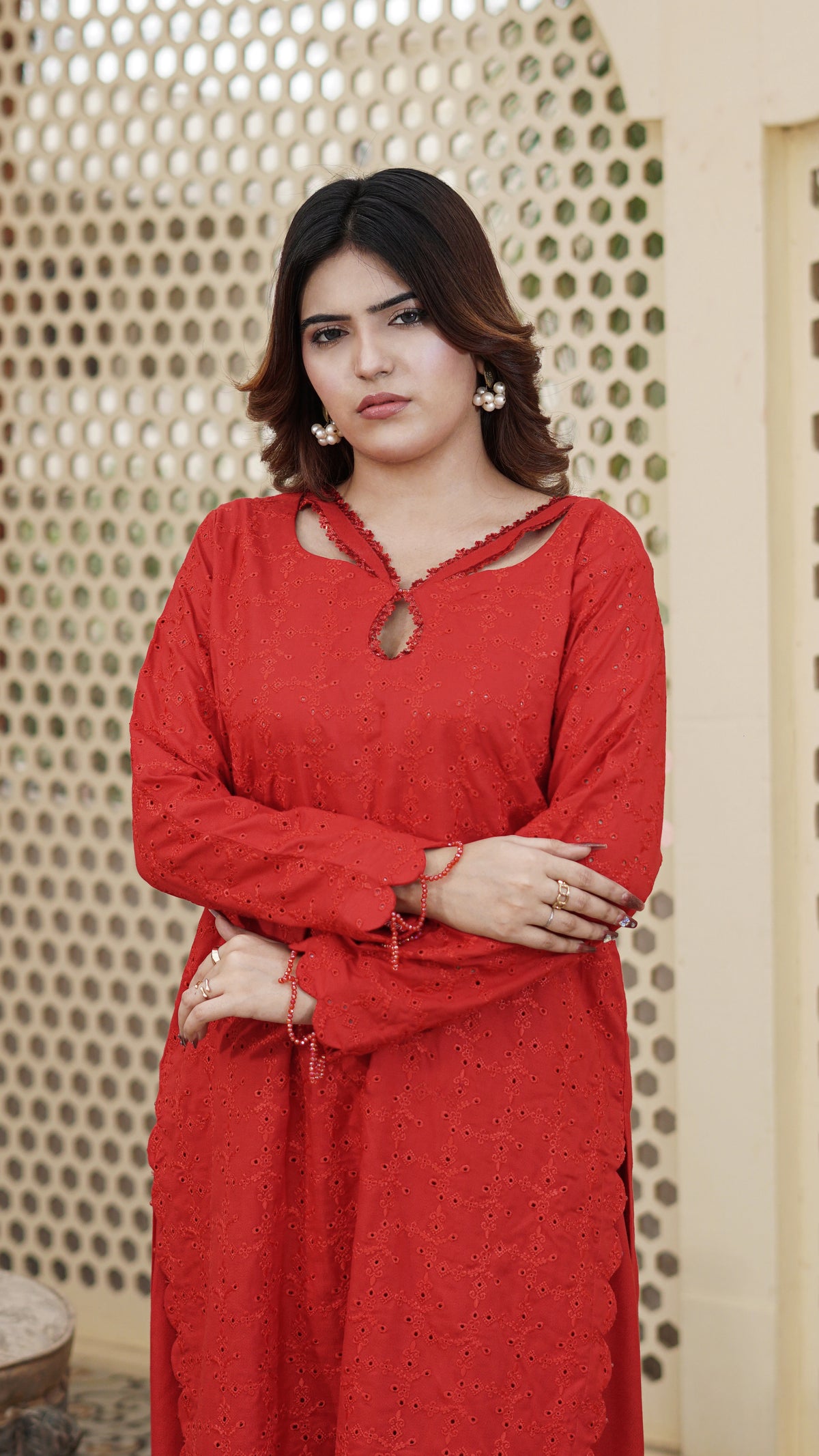 Surkh – Premium Embroidered Stitched Dhanak 3 Piece Suit | The Festive Pret