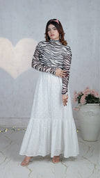 Pearl Lattice Chikankari Tiered Skirt | The Western Edit
