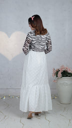 Pearl Lattice Chikankari Tiered Skirt | The Western Edit