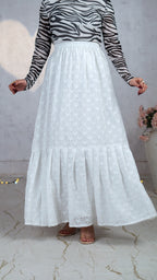 Pearl Lattice Chikankari Tiered Skirt | The Western Edit