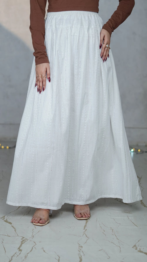 Cloud Stripe Chikankari Flared Skirt | The Western Edit