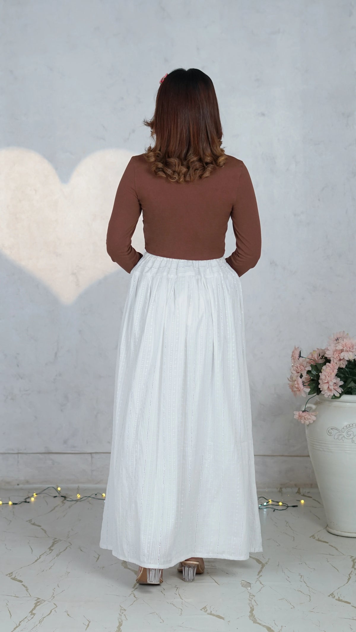 Cloud Stripe Chikankari Flared Skirt | The Western Edit