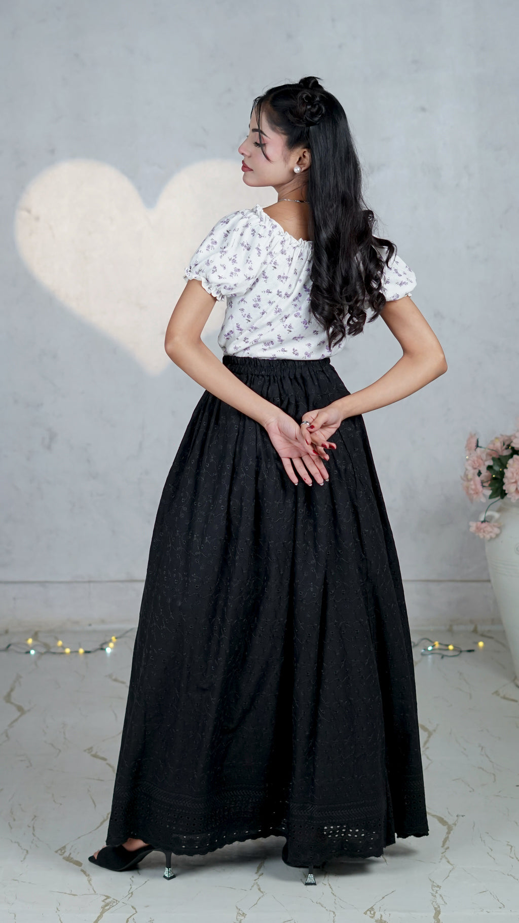 Noir Vine Chikankari Maxi Skirt | The Western Edit