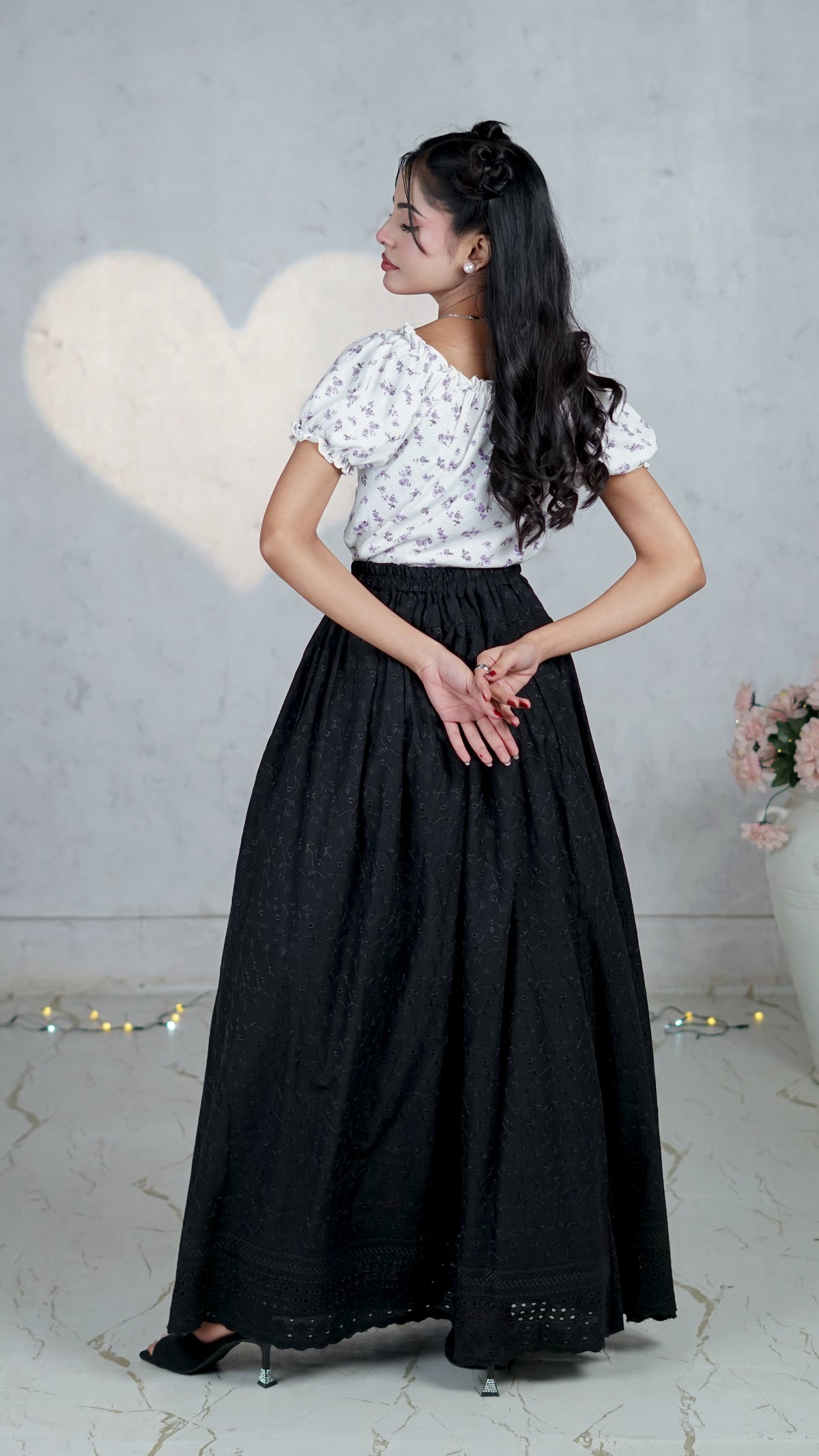 Noir Vine Chikankari Maxi Skirt | The Western Edit