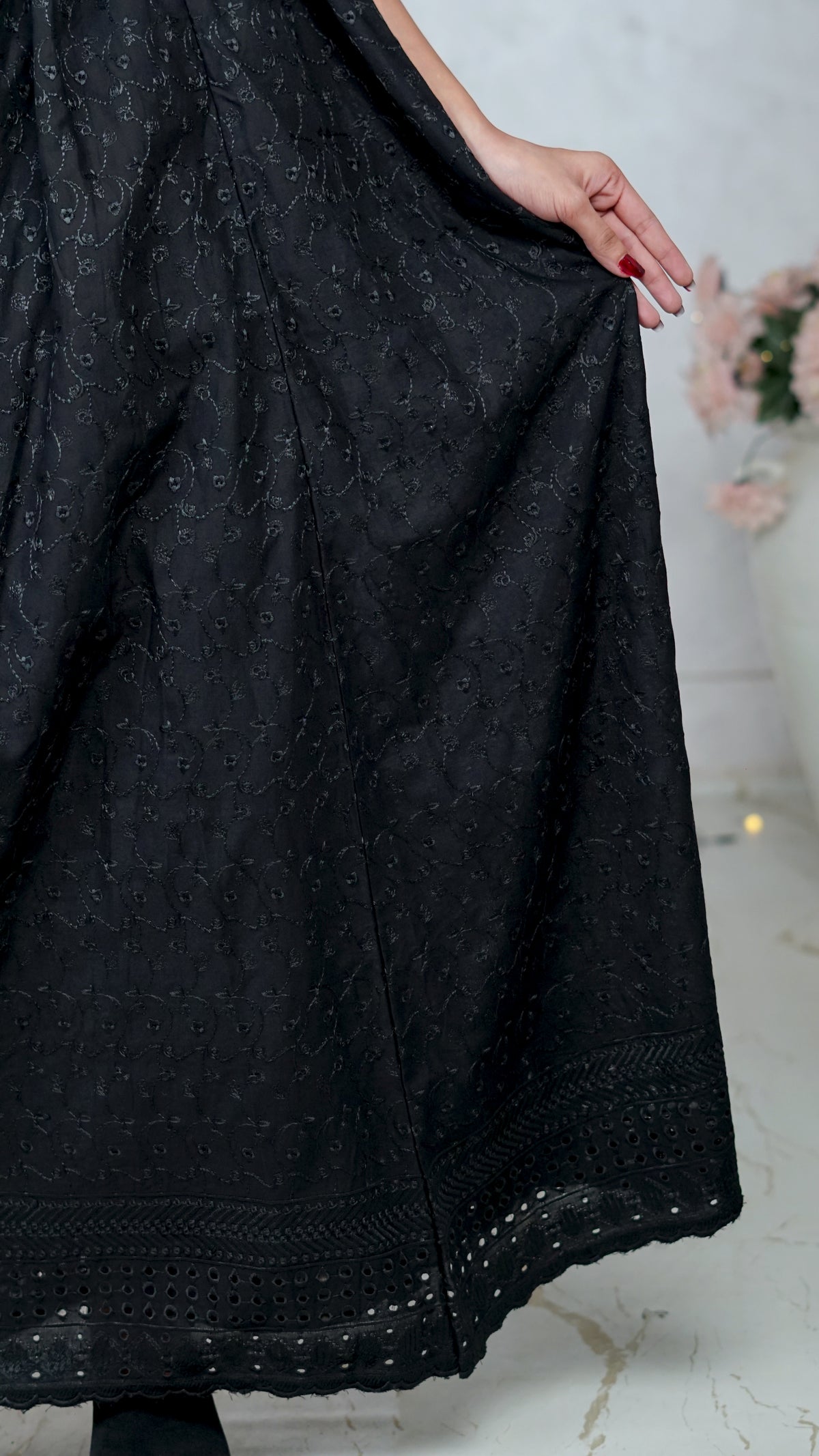 Noir Vine Chikankari Maxi Skirt | The Western Edit