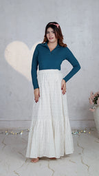 Chevron Bloom Chikankari Tiered Skirt | The Western Edit