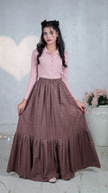 Mocha Petal Chikankari Tiered Skirt | The Western Edit