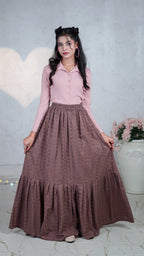 Mocha Petal Chikankari Tiered Skirt | The Western Edit