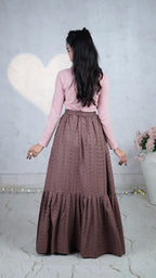 Mocha Petal Chikankari Tiered Skirt | The Western Edit