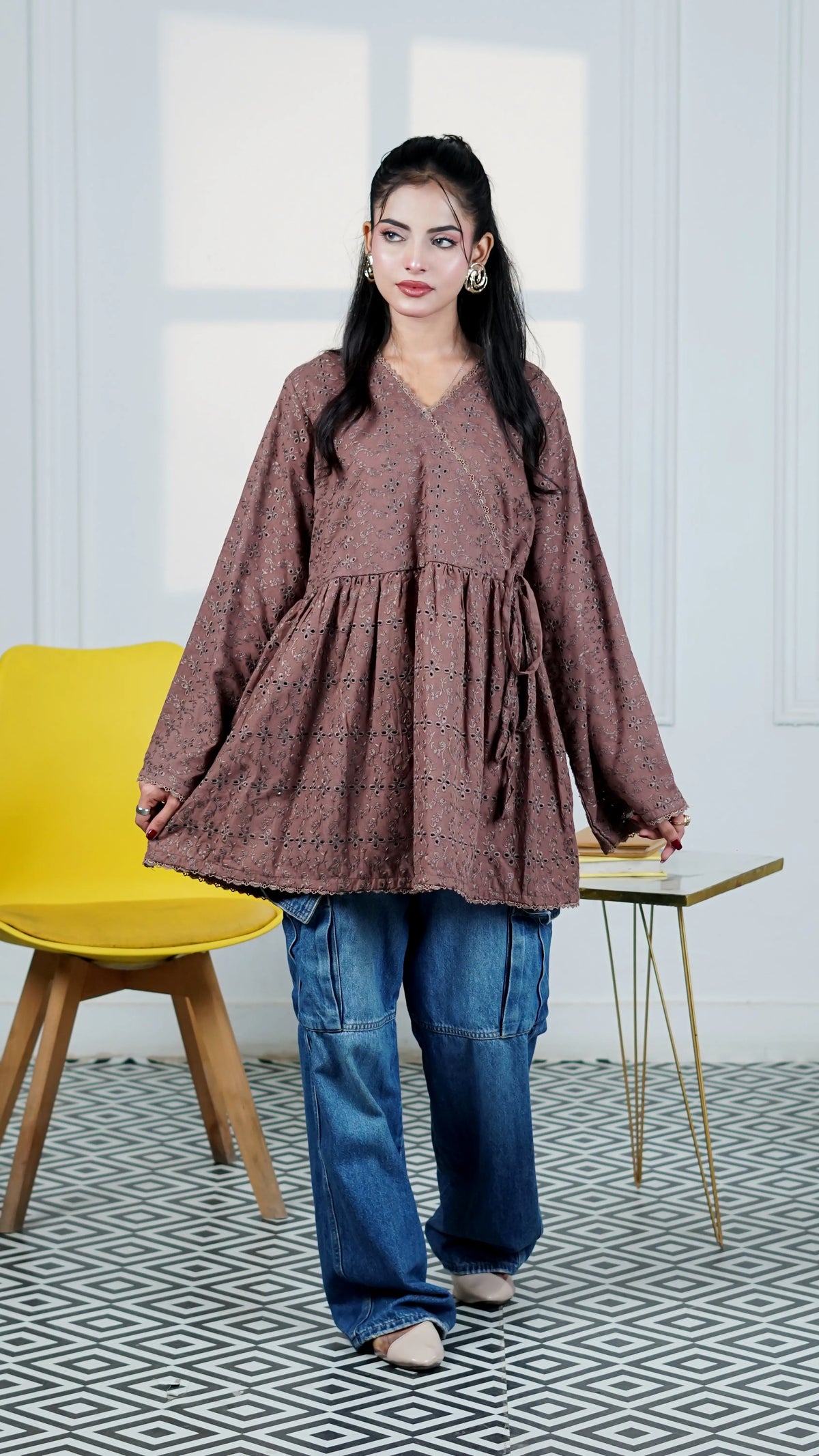 Muted Mauve Flared Wrap Top | The Western Edit