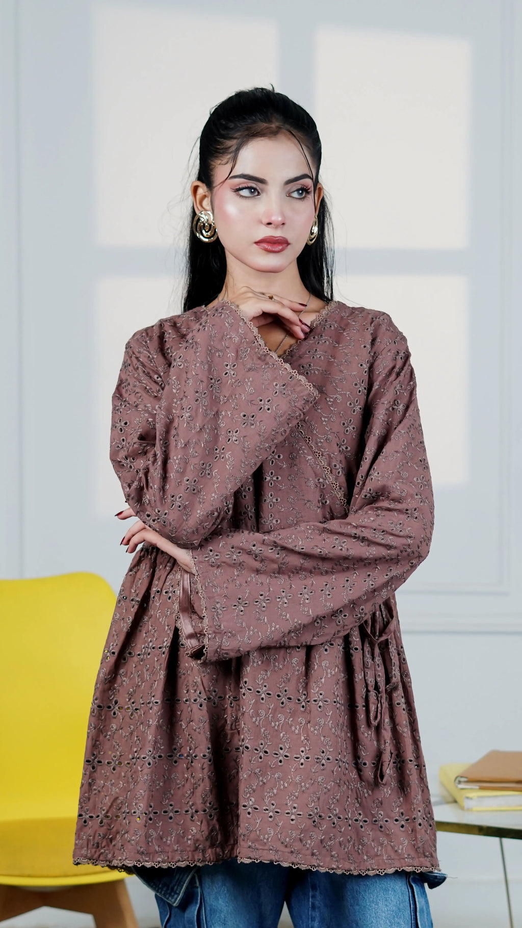 Muted Mauve Flared Wrap Top | The Western Edit
