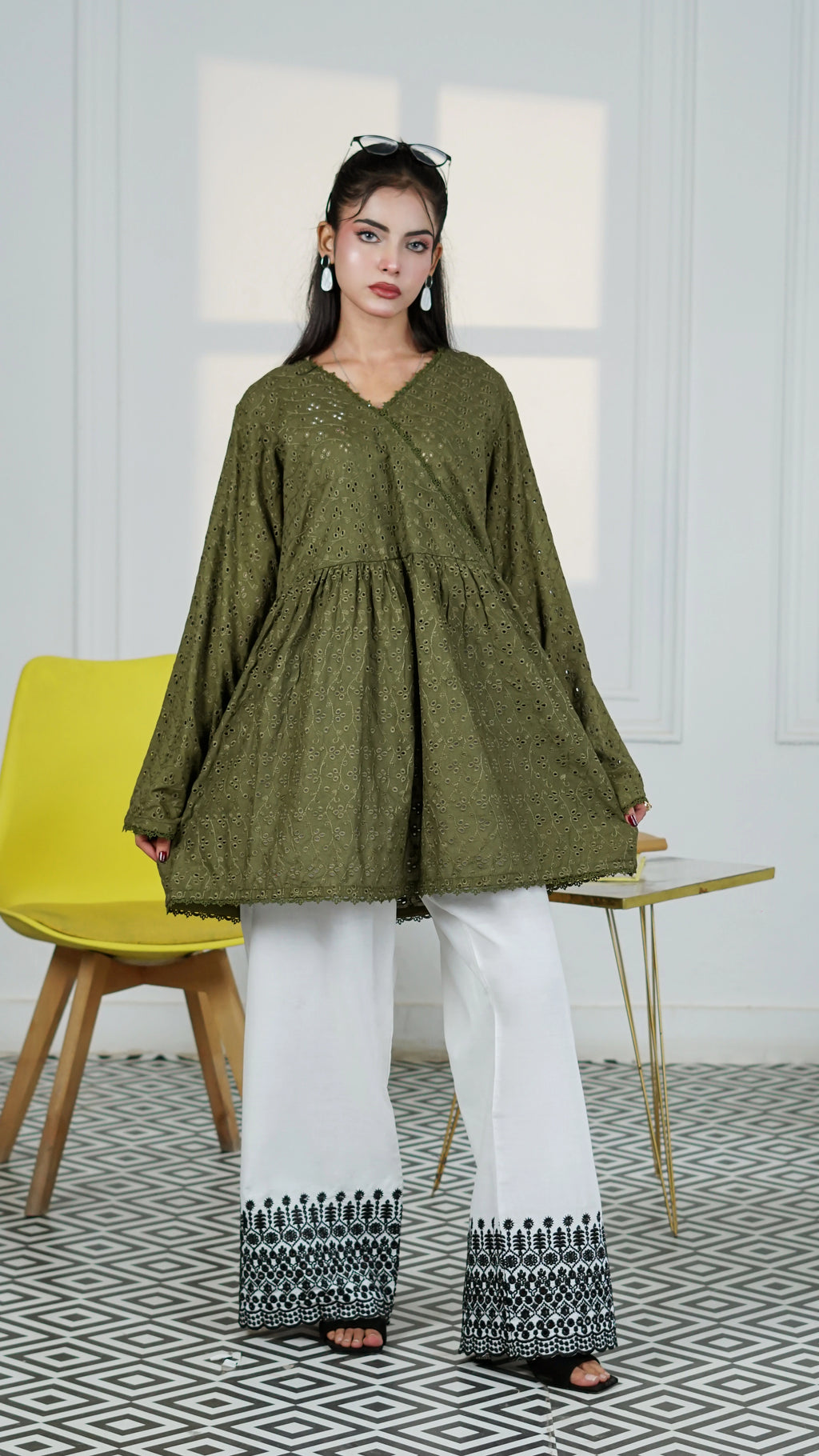 Olive Eyelet Wrap Top | The Western Edit