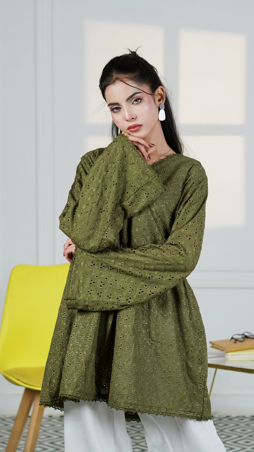 Olive Eyelet Wrap Top | The Western Edit