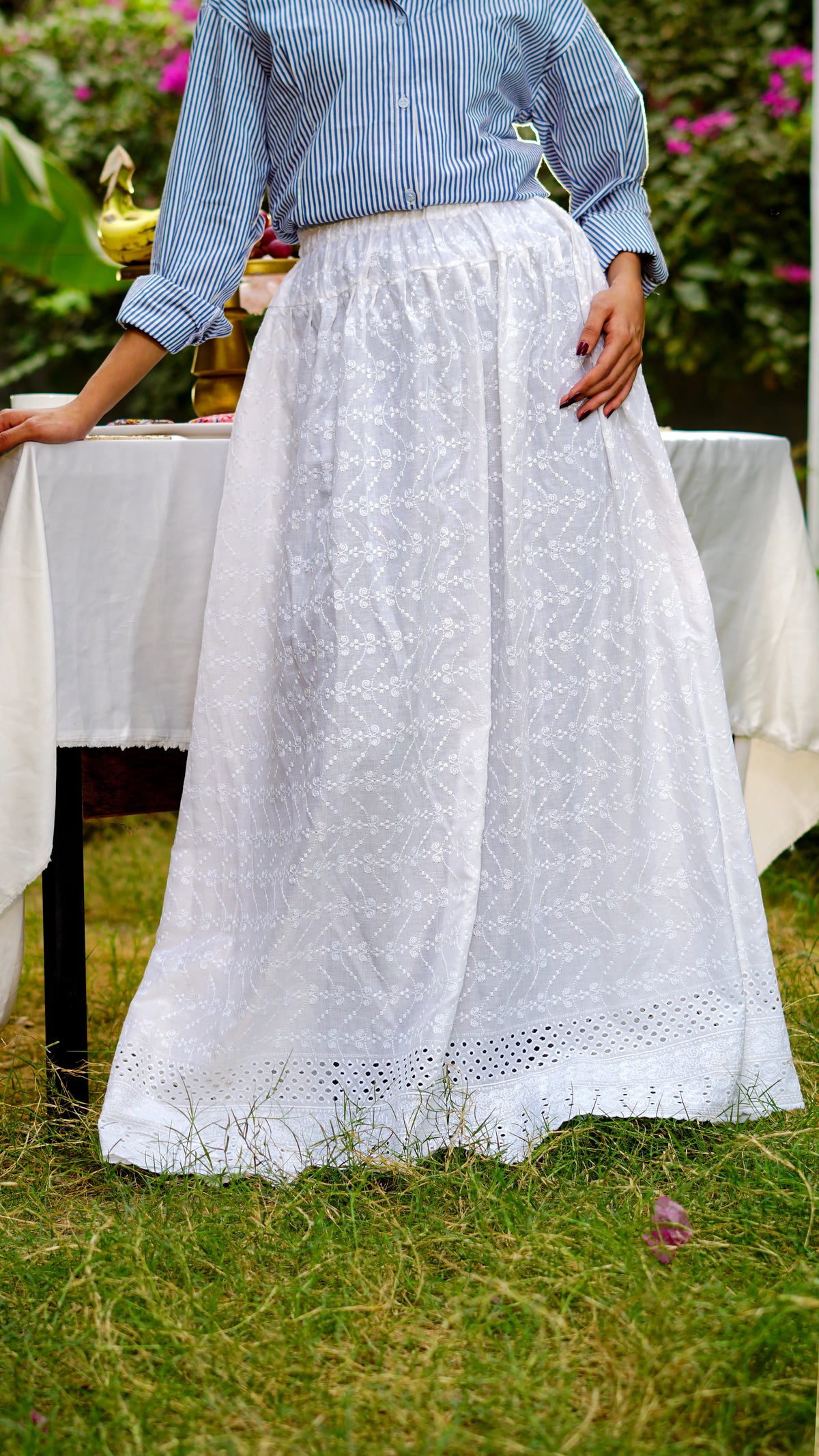 Jasmine Vine Chikankari Maxi Skirt | The Western Edit