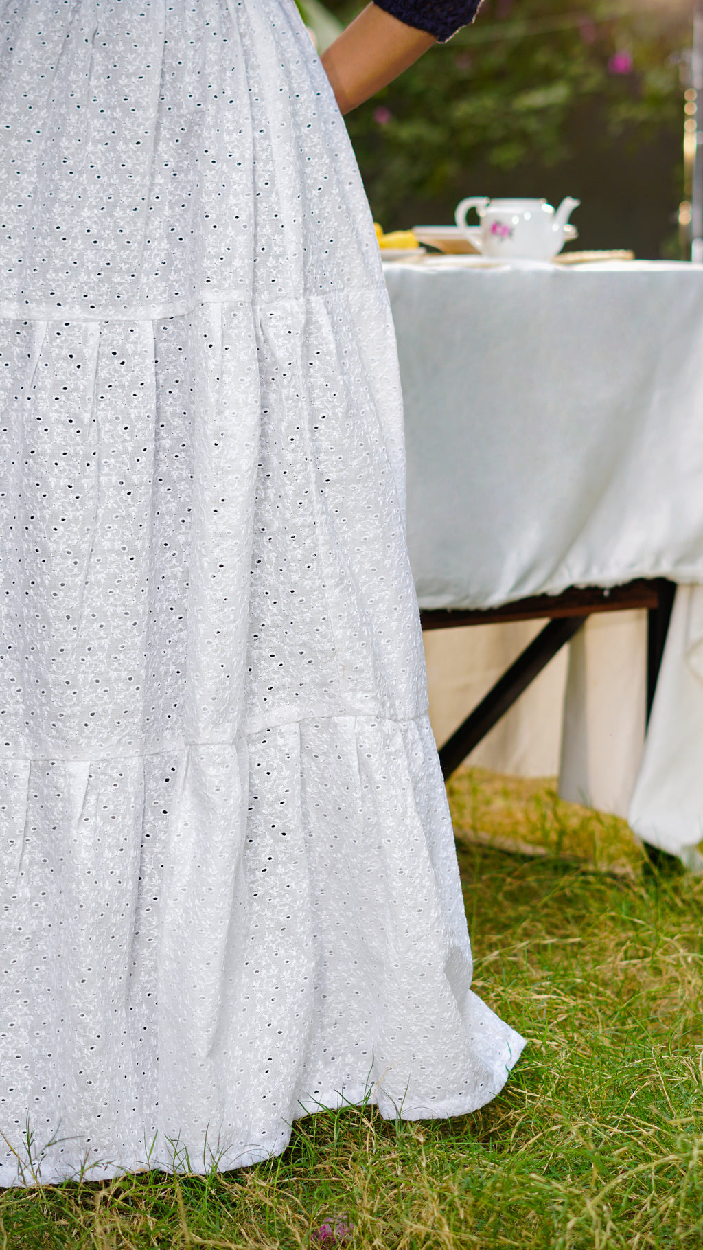 Snow Cascade Three-Tier Chikankari Skirt | The Western Edit