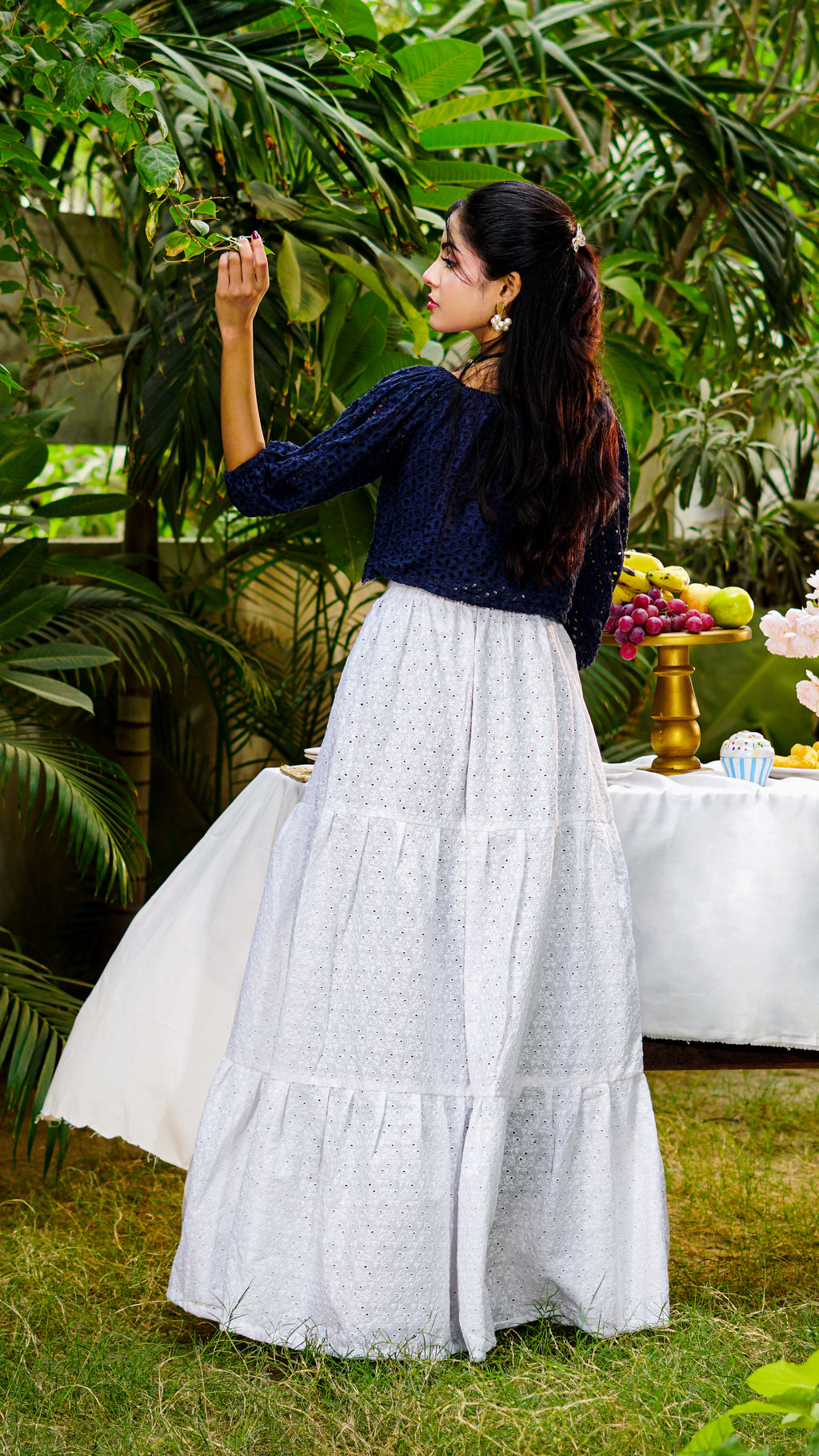 Snow Cascade Three-Tier Chikankari Skirt | The Western Edit